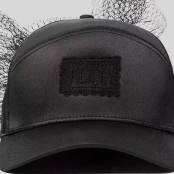 FENTY PUMA BY RIHANNA BLACK SATIN CAP WITH FRONT LOG AND NET BACK BOW DETAIL OS - Picture 2 of 7